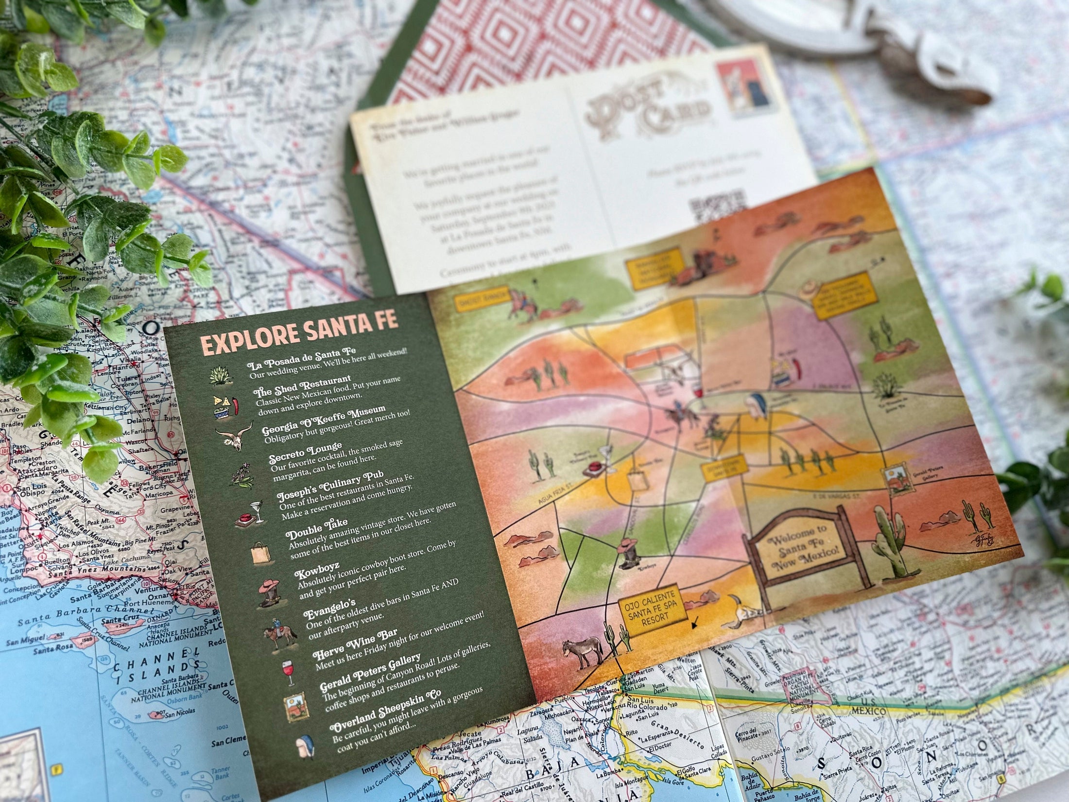 Custom Retro Travel Brochure Wedding Invitation (Santa Fe, New Mexico)