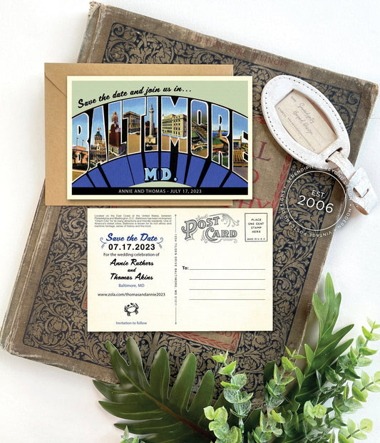 Save the Date - Baltimore, Maryland - Vintage Large Letter Postcard