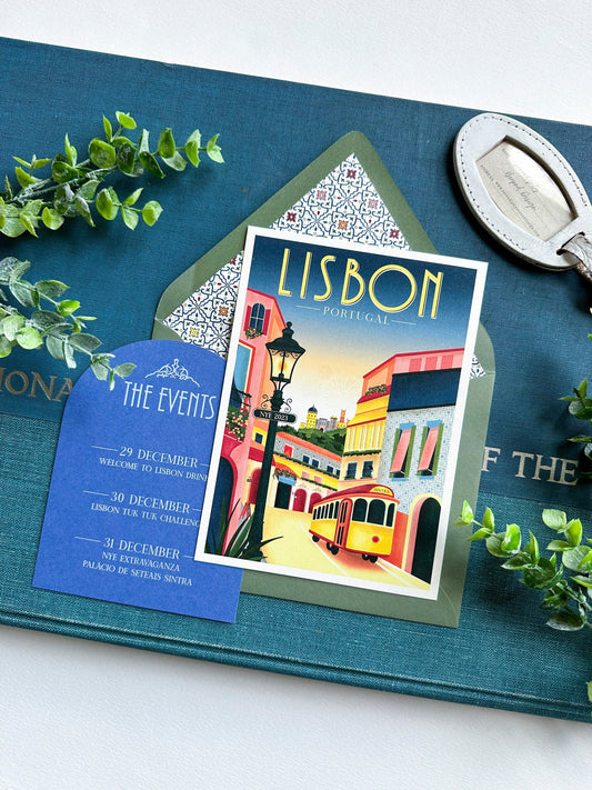 Custom Travel Poster Wedding Invitation (Lisbon, Portugal)