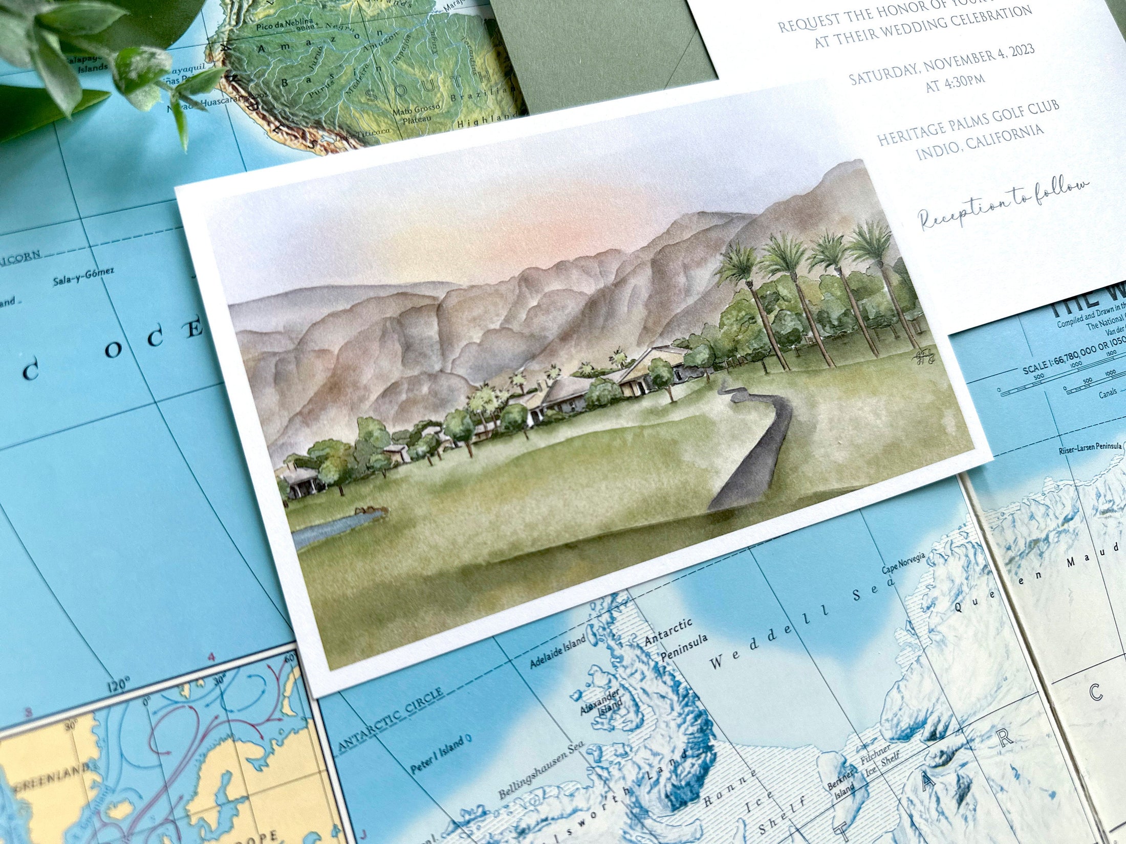 Watercolor Palm Tree Wedding Invitation (Indio, California)