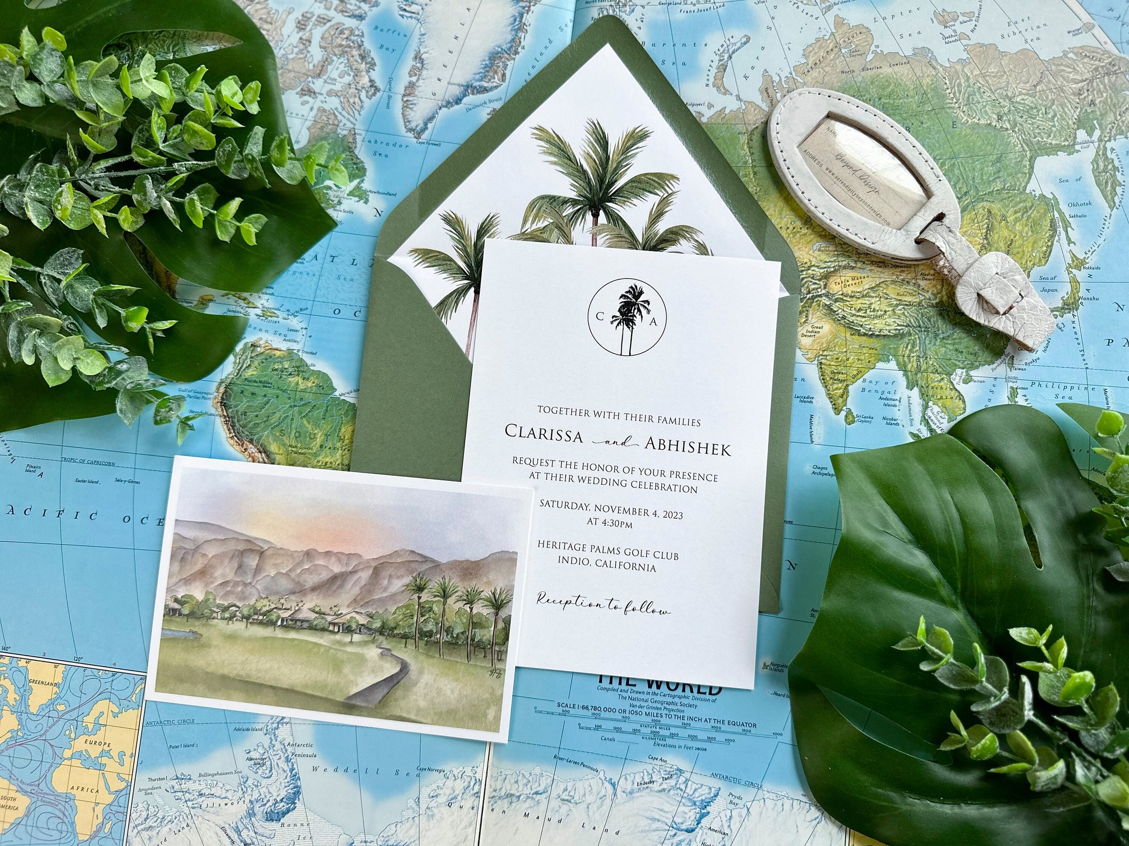 Watercolor Palm Tree Wedding Invitation (Indio, California)