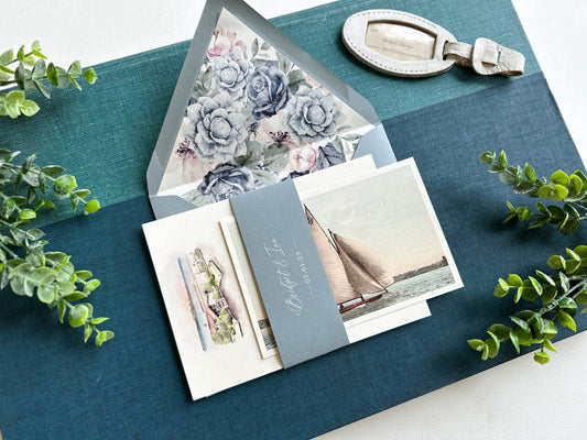 Floral Watercolor Wedding Invitation - Oceanview (Nahant, Massachusetts)