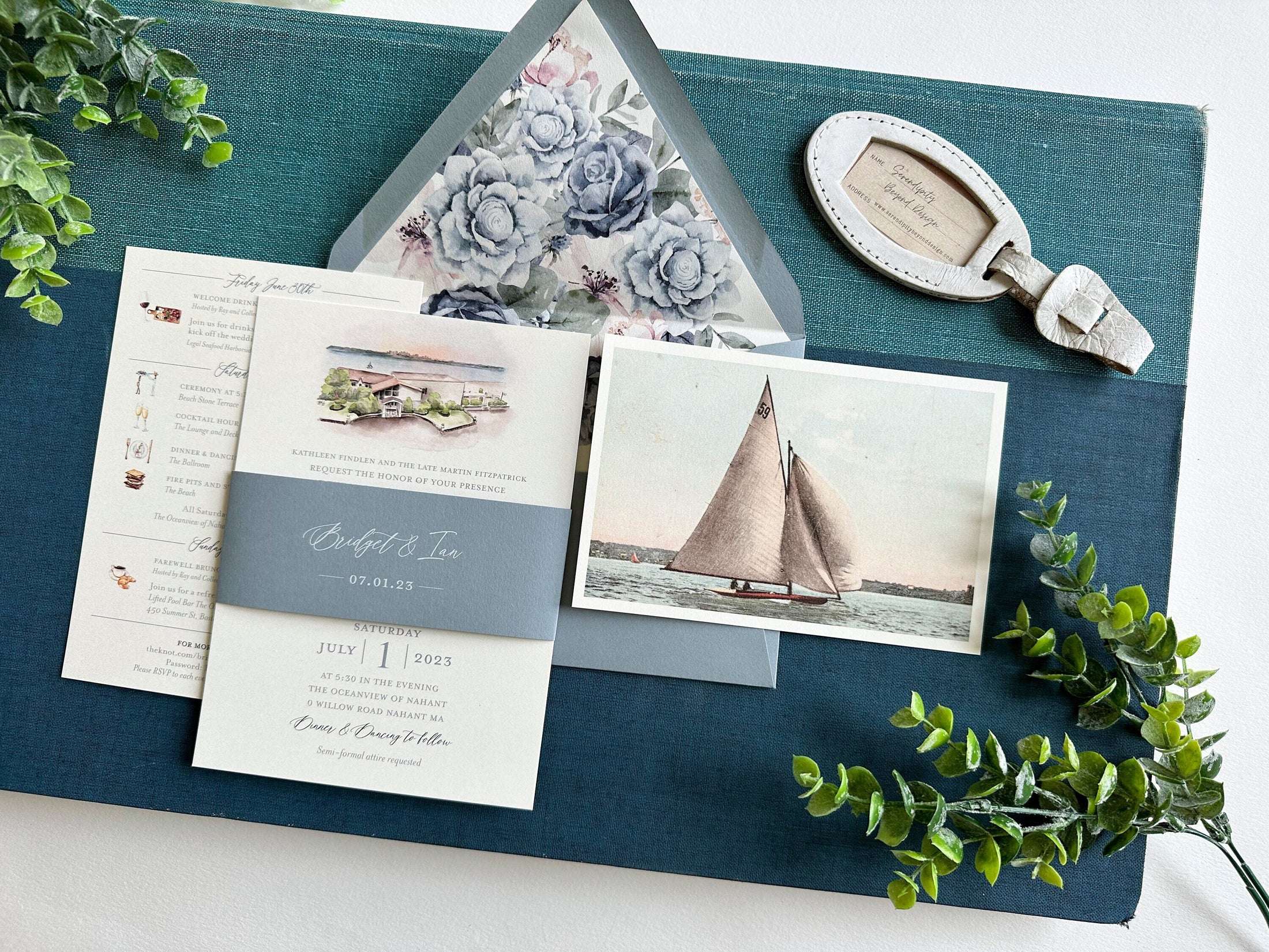 Floral Watercolor Wedding Invitation - Oceanview (Nahant, Massachusetts)