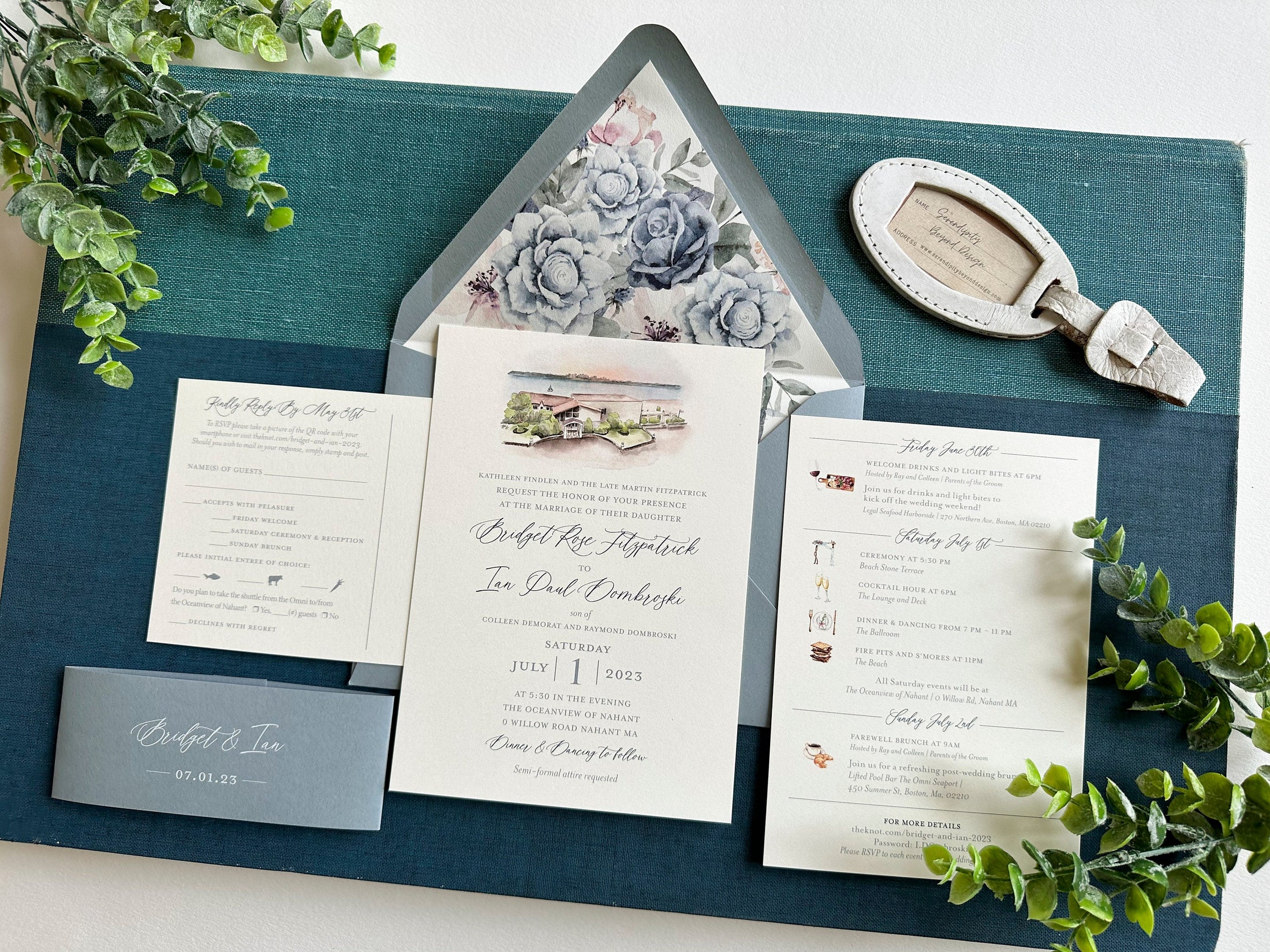 Floral Watercolor Wedding Invitation - Oceanview (Nahant, Massachusetts)