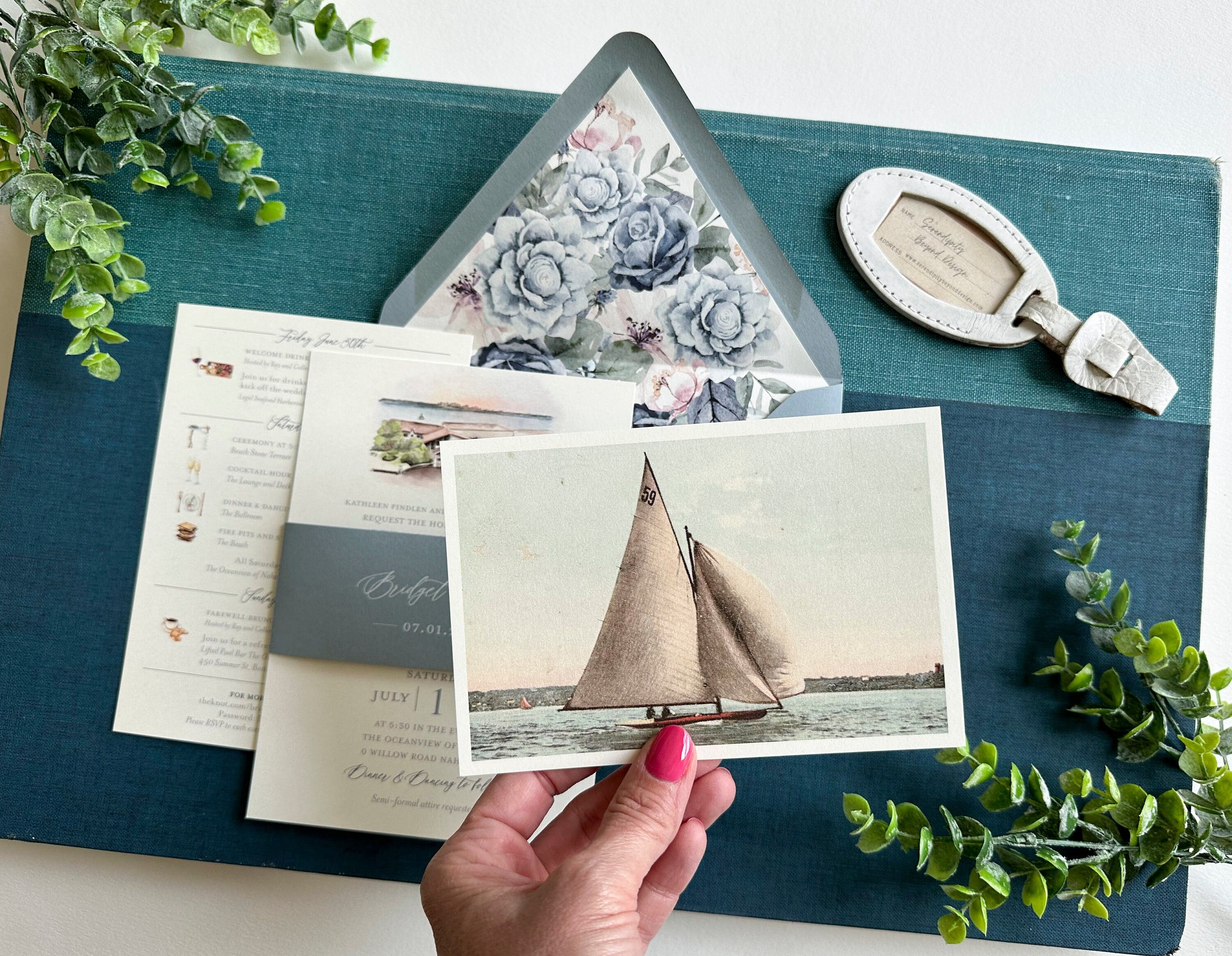 Floral Watercolor Wedding Invitation - Oceanview (Nahant, Massachusetts)