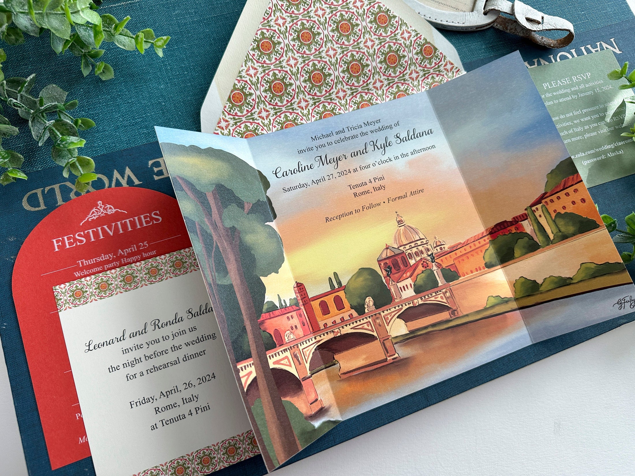 Italy Illustrated Gatefold Wedding Invitation (Rome)