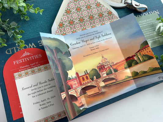 Italy Illustrated Gatefold Wedding Invitation (Rome)