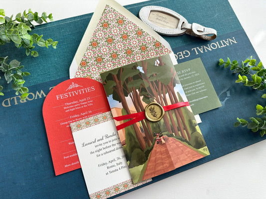 Italy Illustrated Gatefold Wedding Invitation (Rome)