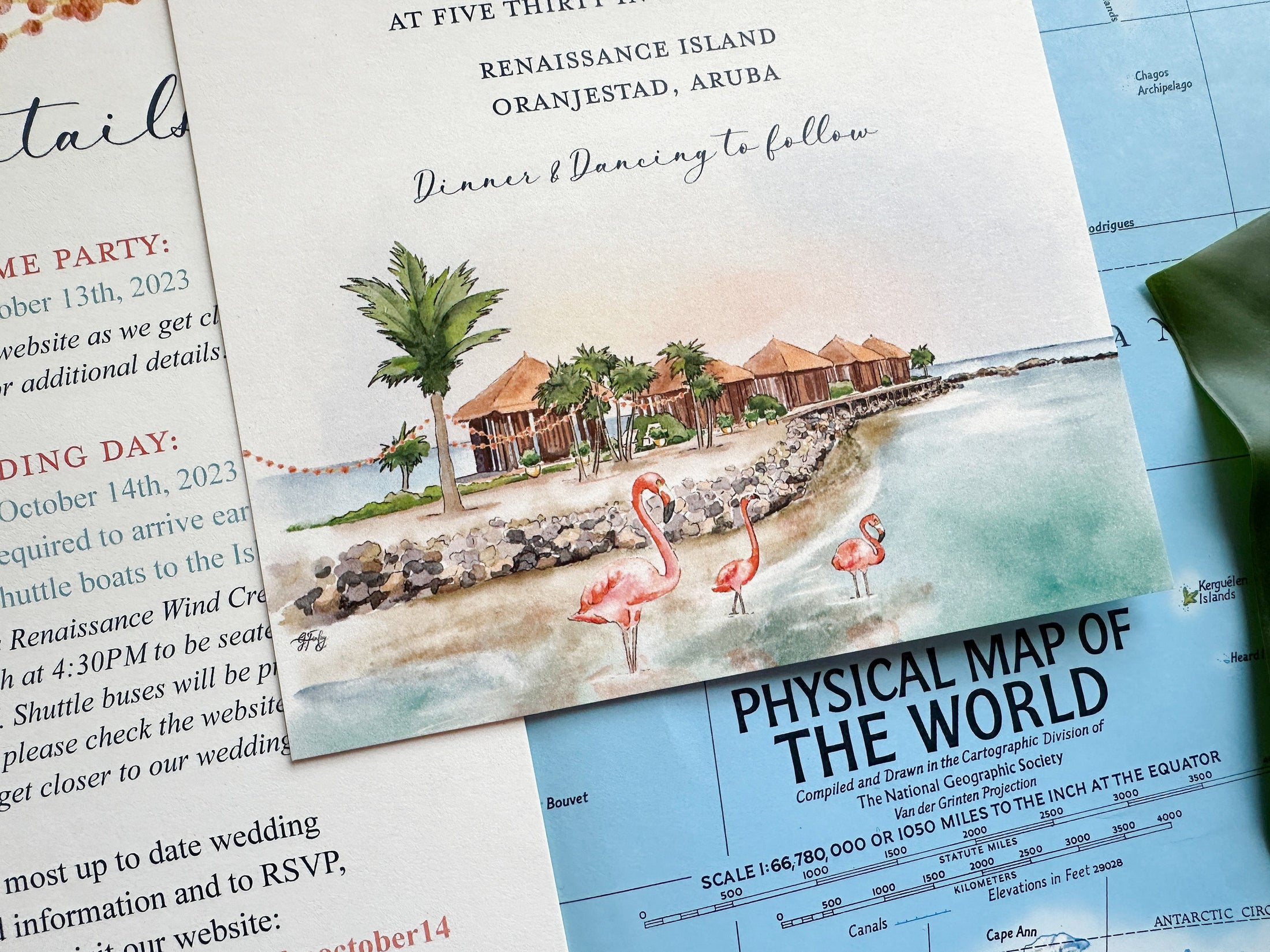Renaissance Island Watercolor Wedding Invitation (Aruba)