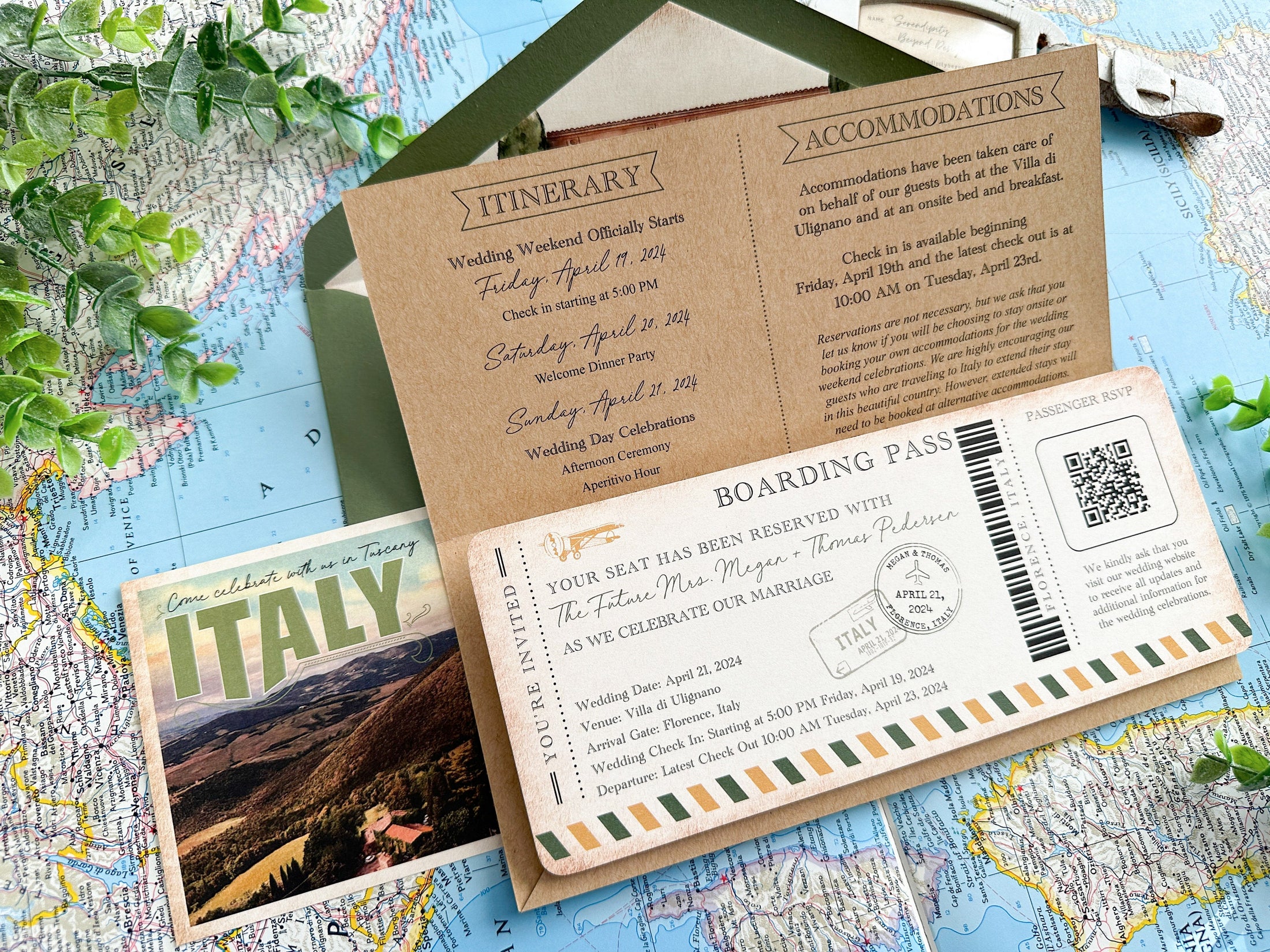 Vintage  Boarding Pass Wedding Invitation (Tuscany, Italy)