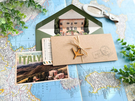 Vintage  Boarding Pass Wedding Invitation (Tuscany, Italy)