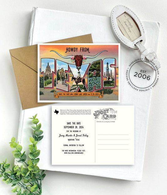 Save the Date - Marathon, Texas - Vintage Large Letter Postcard