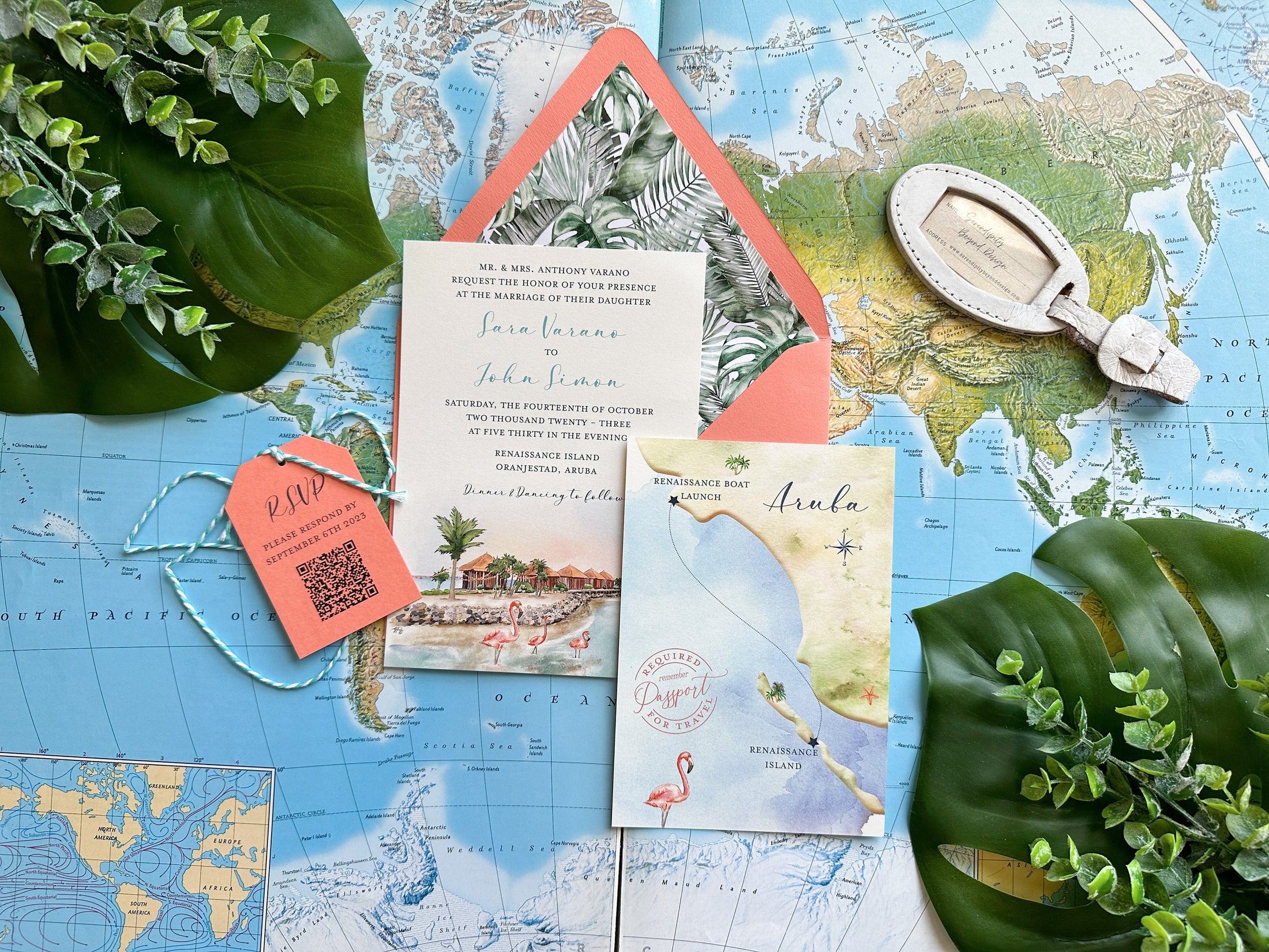 Renaissance Island Watercolor Wedding Invitation (Aruba)