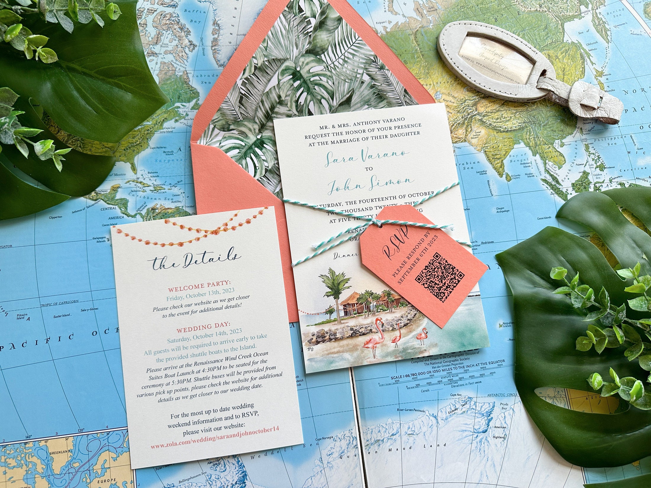 Renaissance Island Watercolor Wedding Invitation (Aruba)