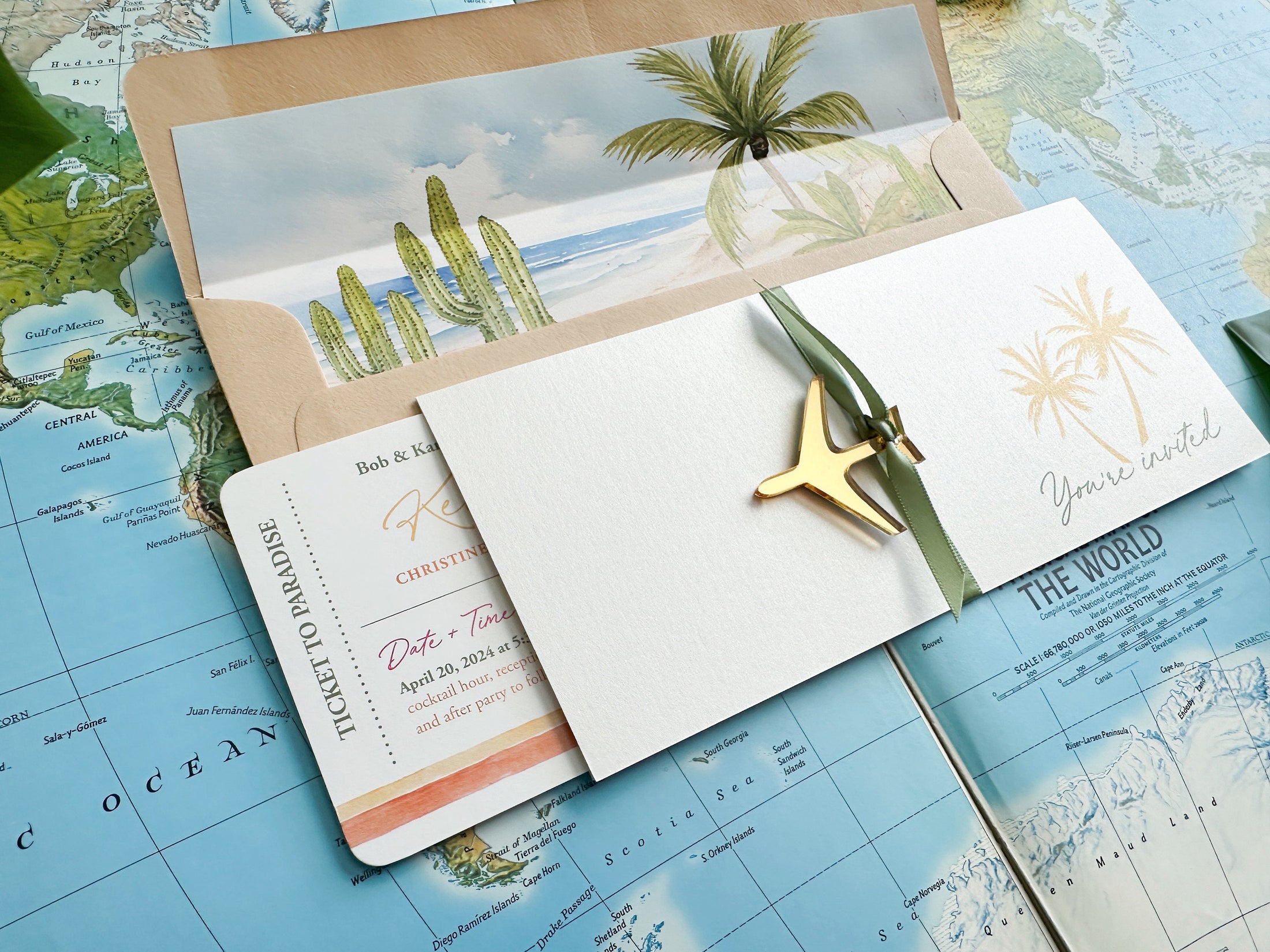 Boho Boarding Pass Wedding Invitation (Cabo San Lucas, Mexico)