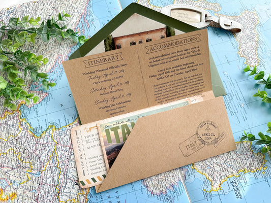 Vintage  Boarding Pass Wedding Invitation (Tuscany, Italy)
