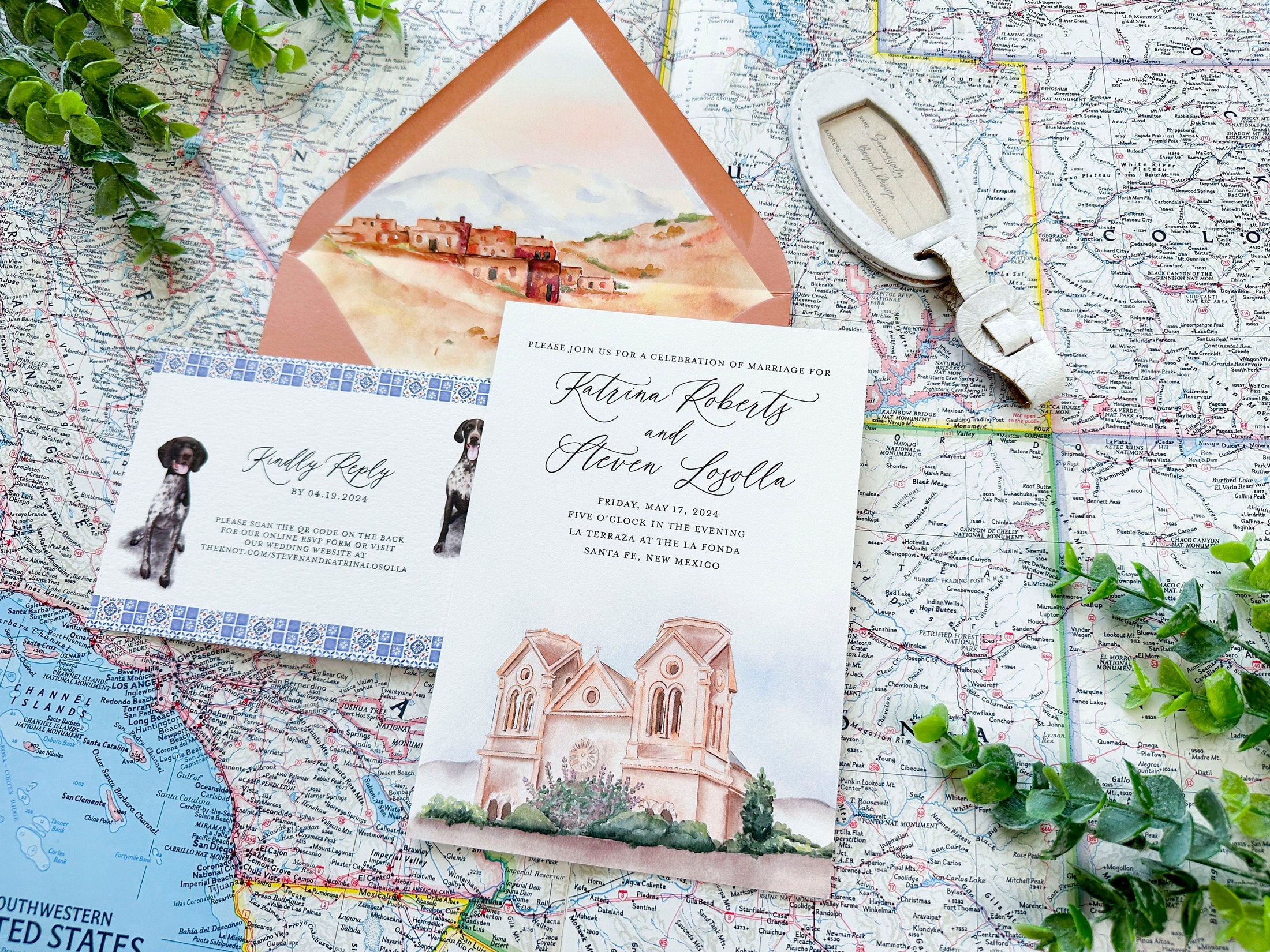 La Fonda on the Plaza Watercolor Wedding Invitation (Santa Fe, New Mexico)