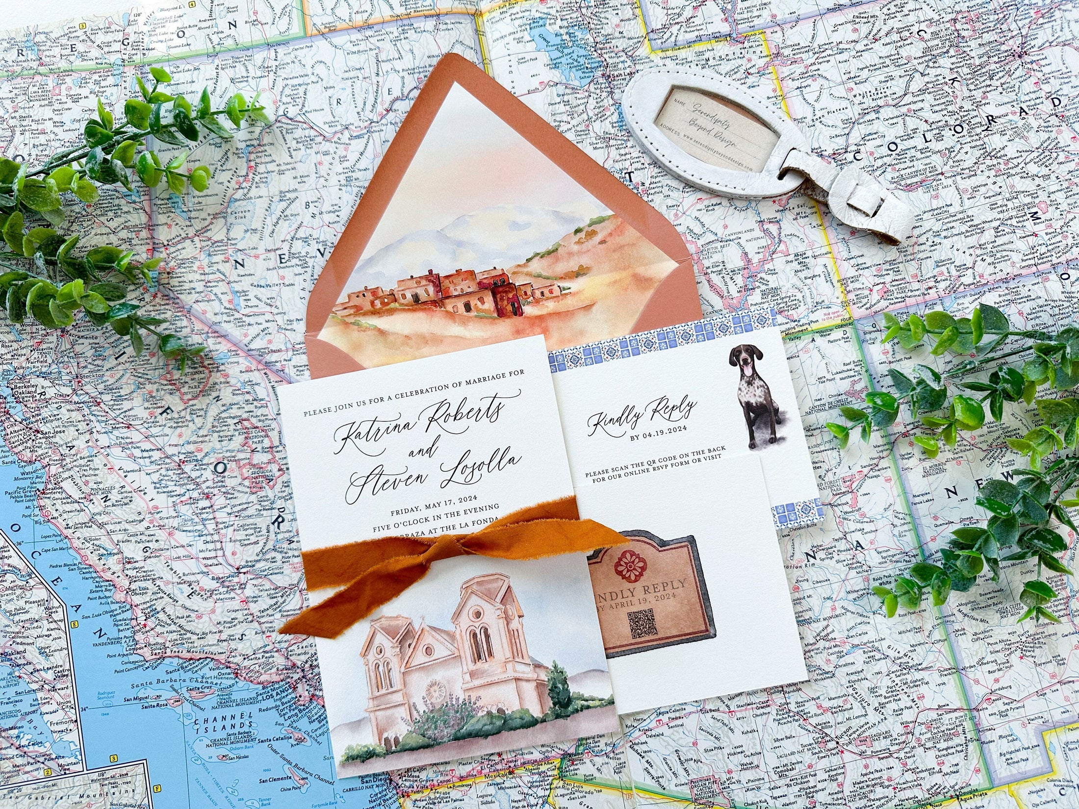 La Fonda on the Plaza Watercolor Wedding Invitation (Santa Fe, New Mexico)