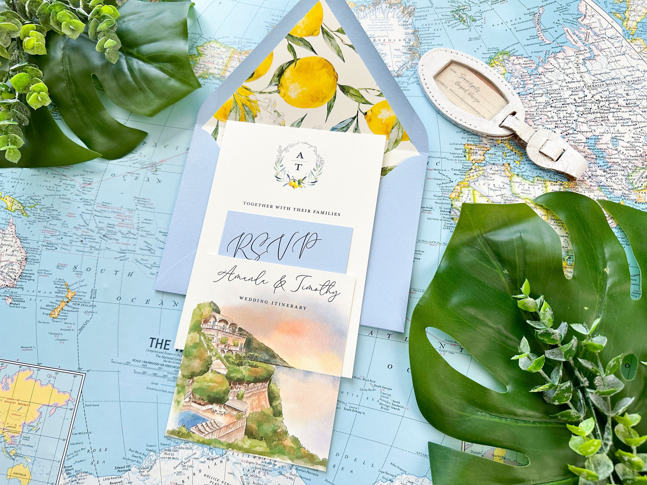 Positano Watercolor Wedding Invite (Villa Oliviero, Italy)