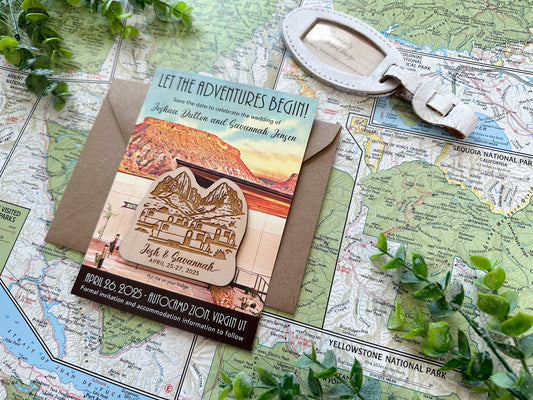 Vintage Travel Poster Save the Date  (Zion National Park)