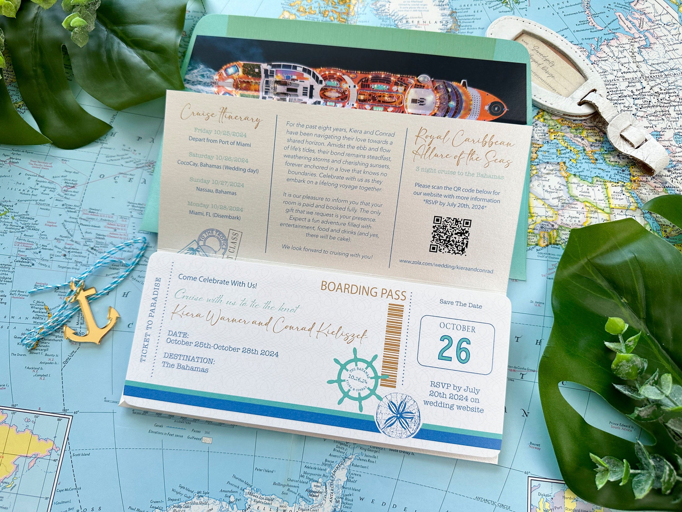 Caribbean Cruise Boarding Pass Wedding Invitation (the Bahamas)