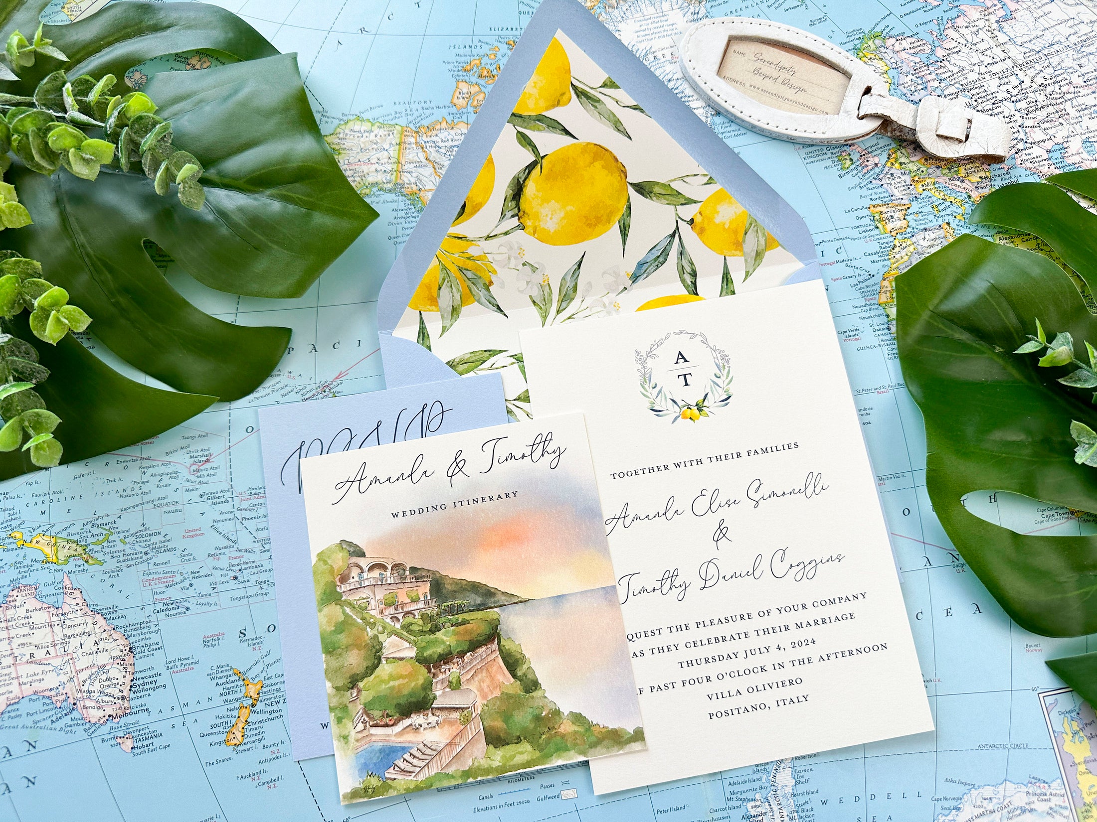 Positano Watercolor Wedding Invite (Villa Oliviero, Italy)