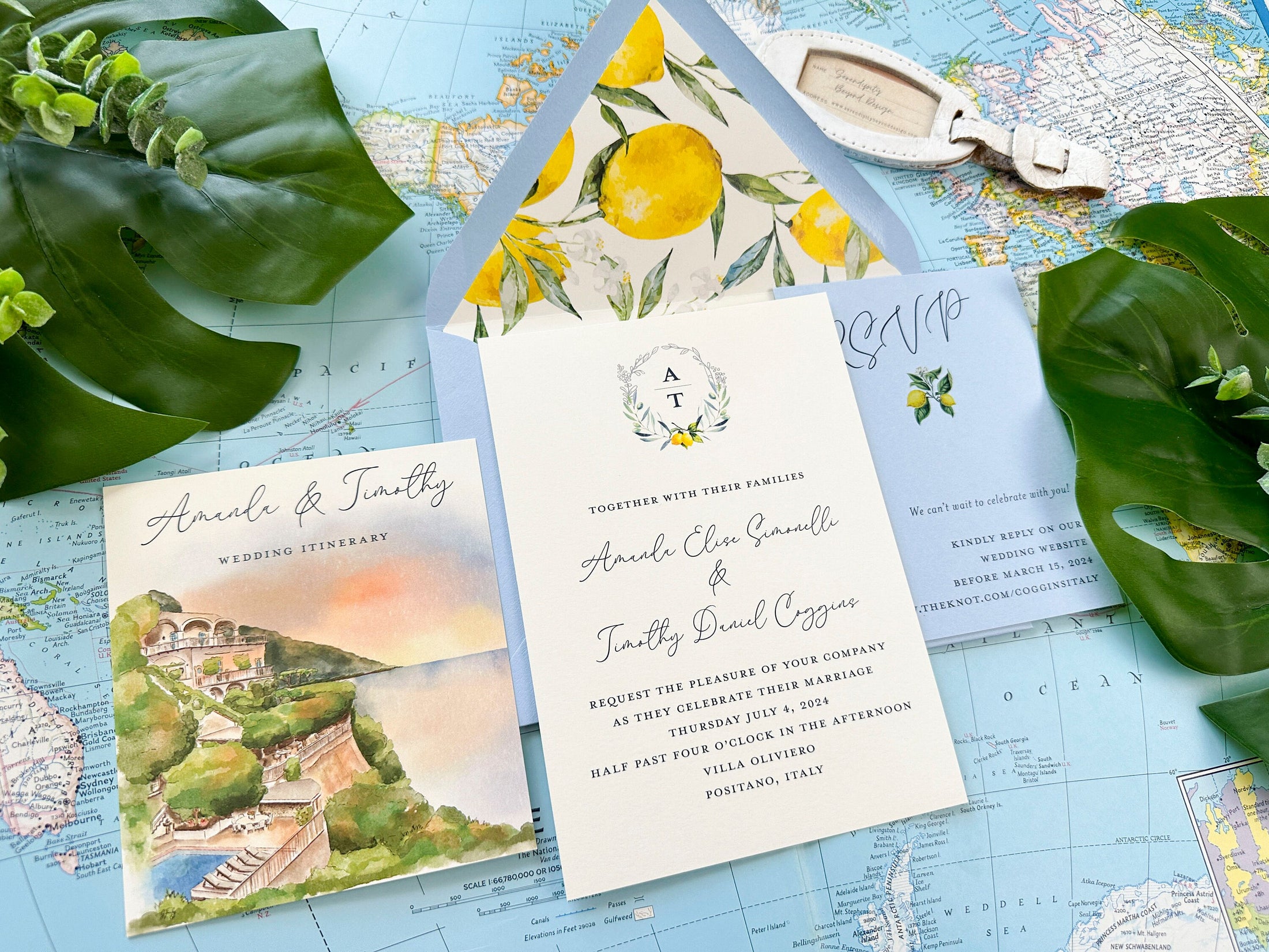 Positano Watercolor Wedding Invite (Villa Oliviero, Italy)