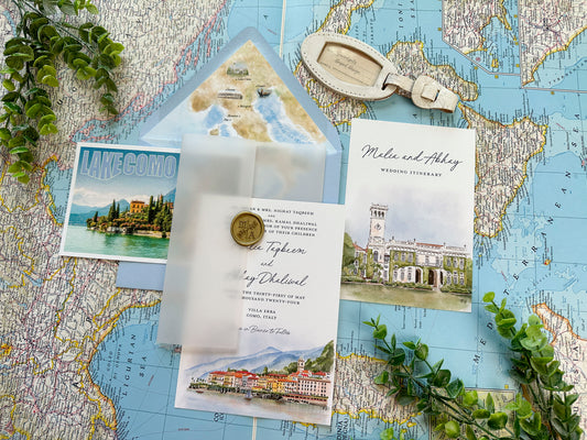 Vila Erba Watercolor Vellum Wrapped Invite (Lake Como, Italy)