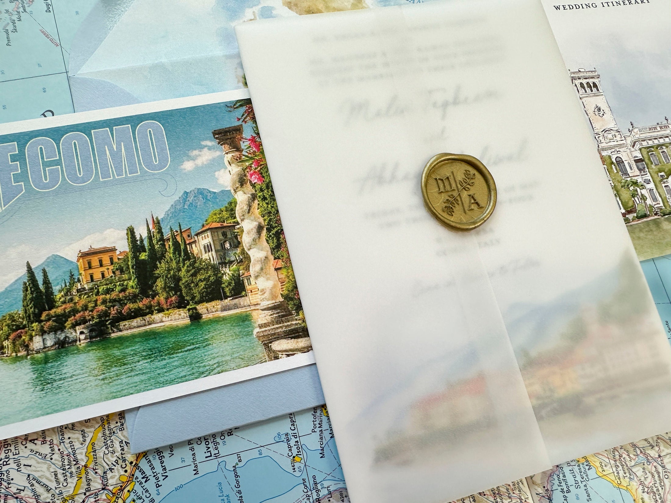 Watercolor Wedding Invitation, Custom Venue Illustration | Lake Como Wedding (Villa Erba, Italy)