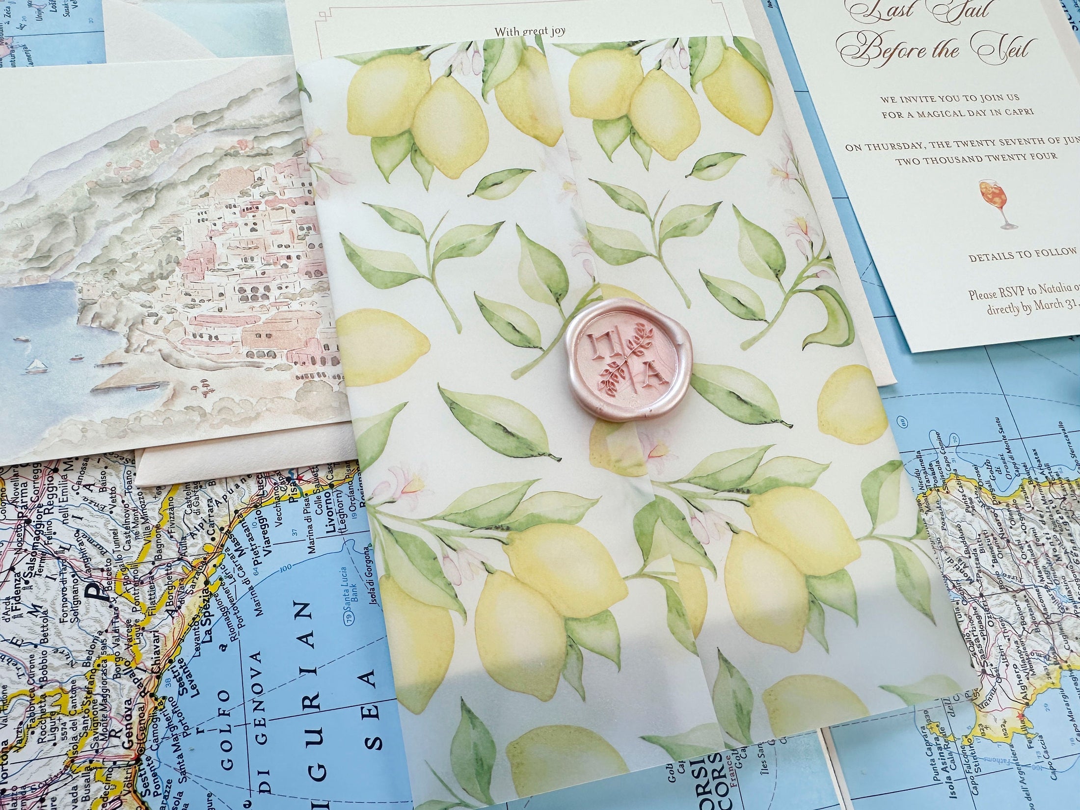 Hotel Marincanto Watercolor Wedding Invite (Positano, Italy)