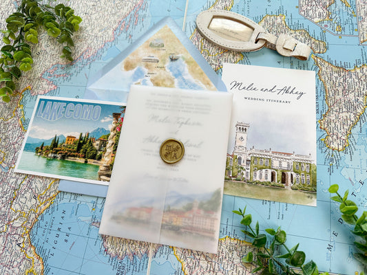 Vila Erba Watercolor Vellum Wrapped Invite (Lake Como, Italy)