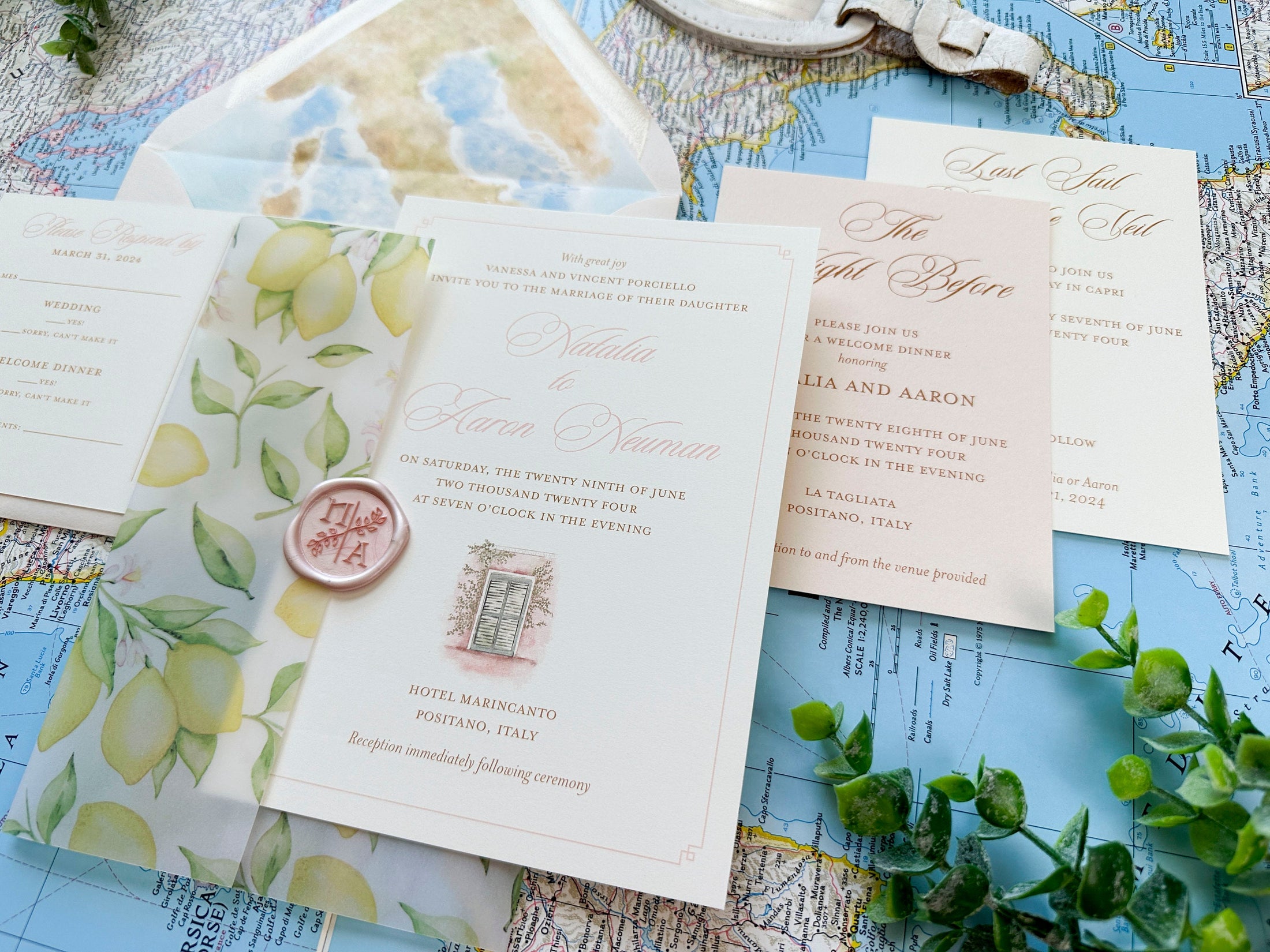 Hotel Marincanto Watercolor Wedding Invite (Positano, Italy)