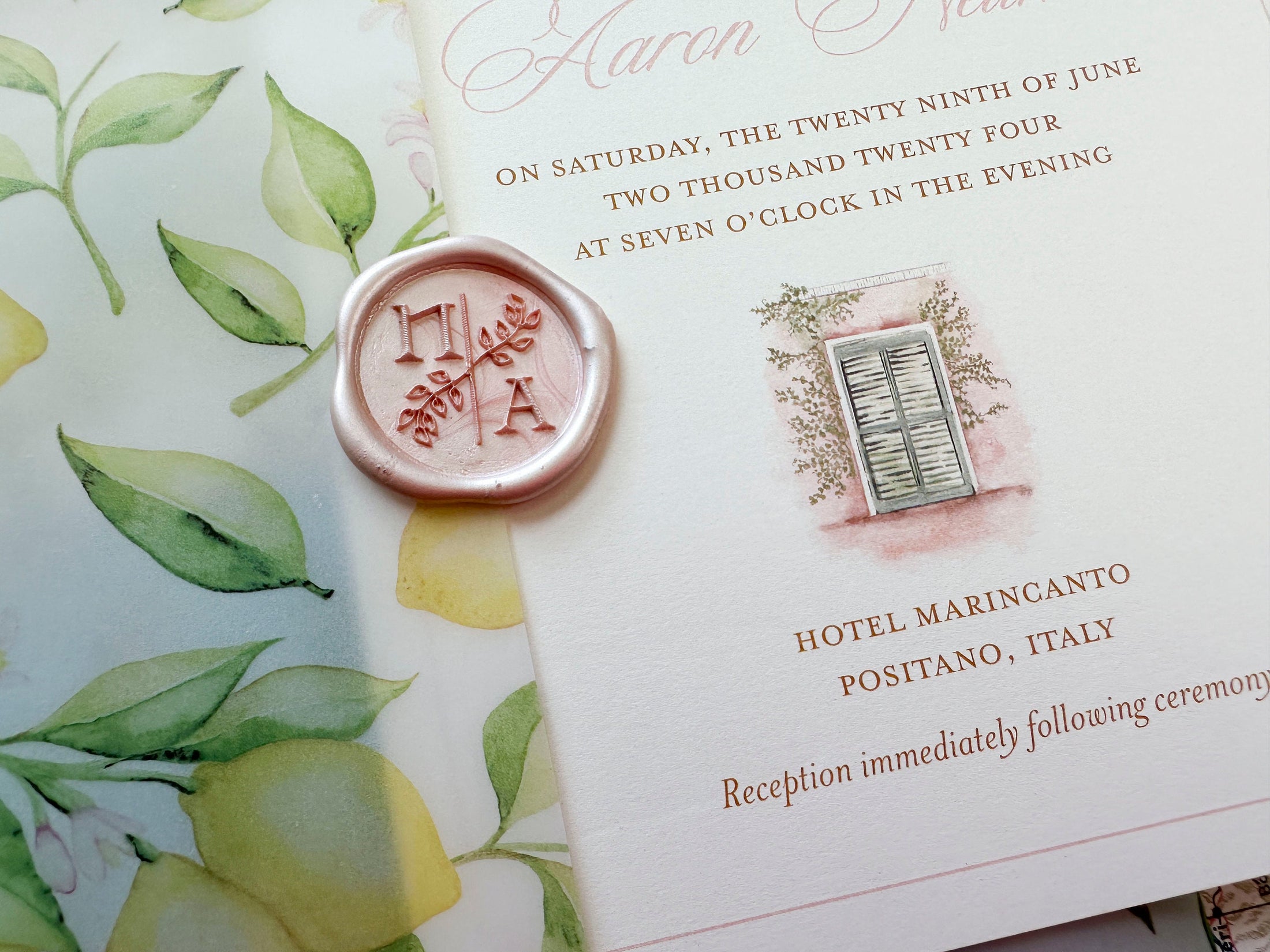 Hotel Marincanto Watercolor Wedding Invite (Positano, Italy)