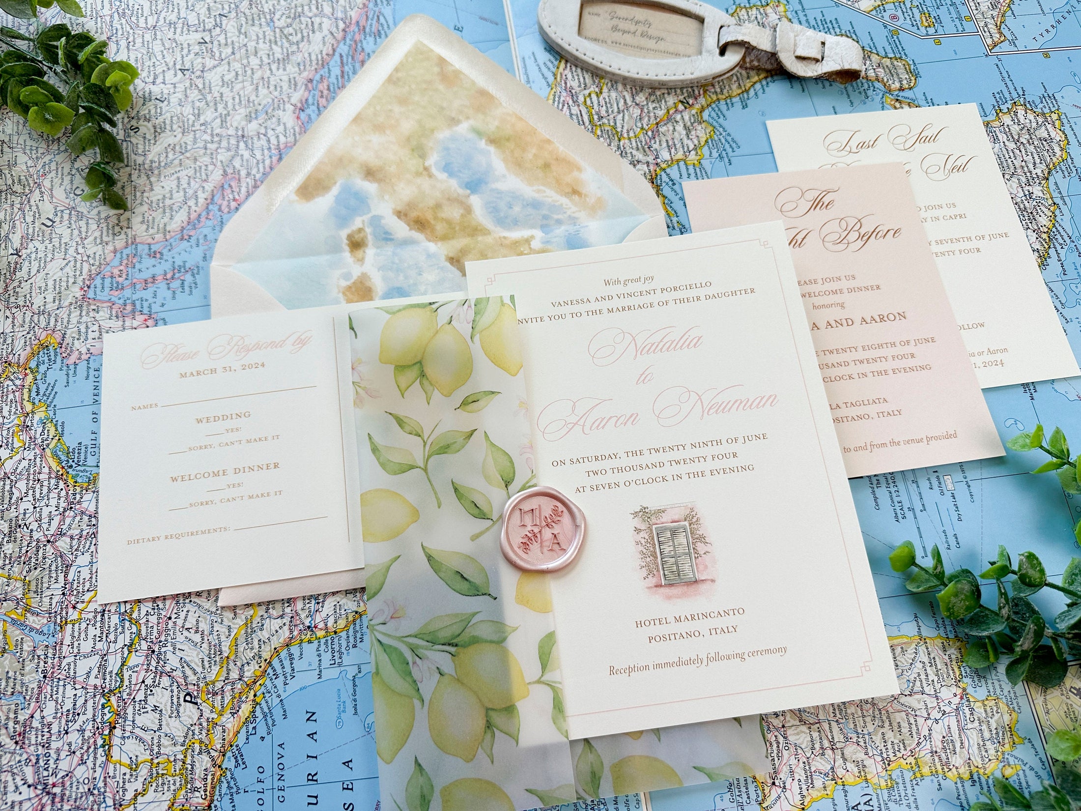 Hotel Marincanto Watercolor Wedding Invite (Positano, Italy)