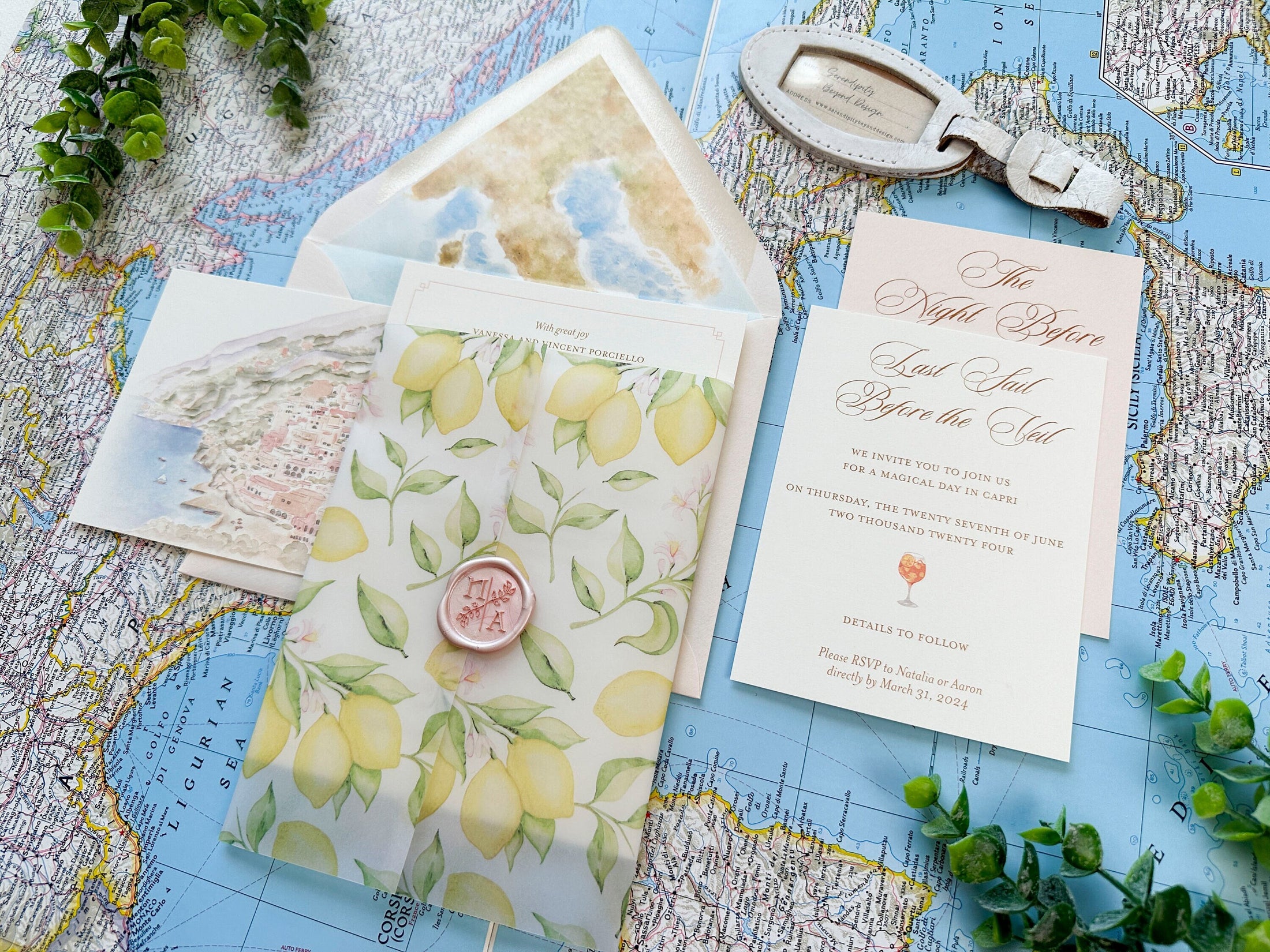 Hotel Marincanto Watercolor Wedding Invite (Positano, Italy)