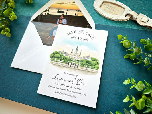 Watercolor New Orleans Save the Date  - (Jackson Square)