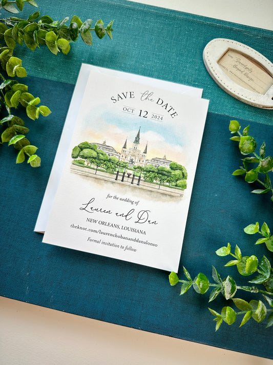 Watercolor New Orleans Save the Date  - (Jackson Square)
