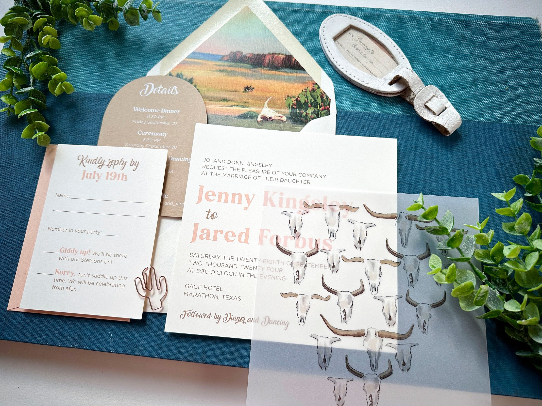 Boho Texas Wedding Invitation - (the Gage Hotel)