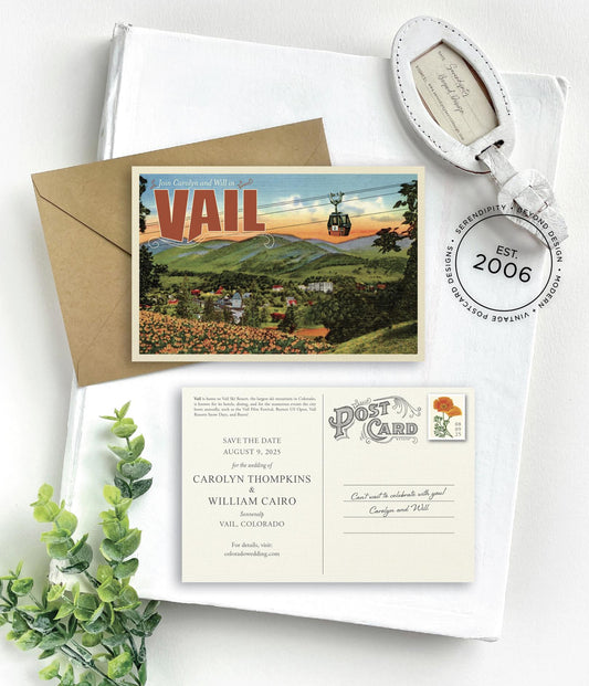 Save the Date - Vail, Colorado 2 - Vintage Travel Postcard