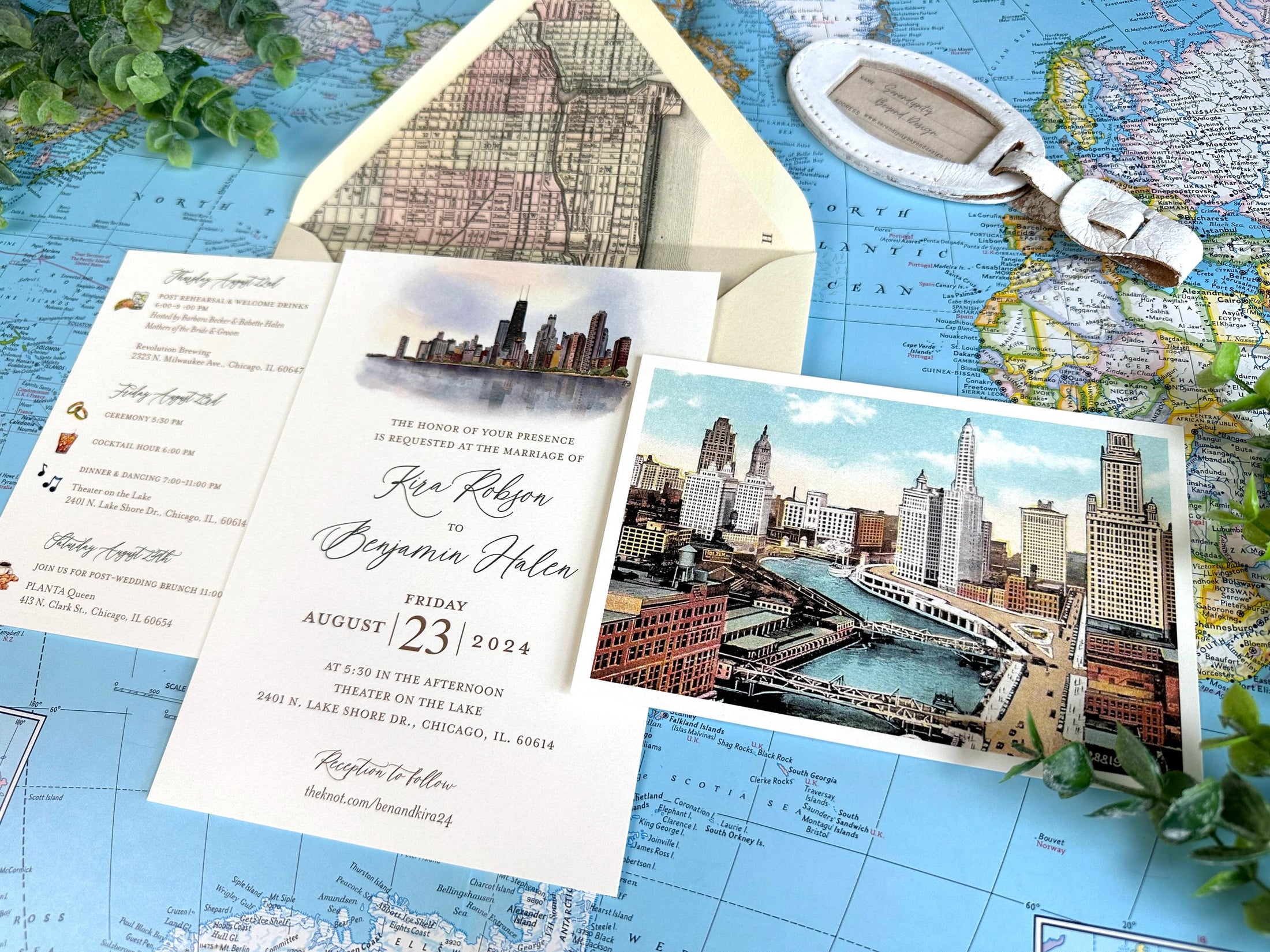 Skyline Watercolor Wedding Invitation - Chicago, Illinois