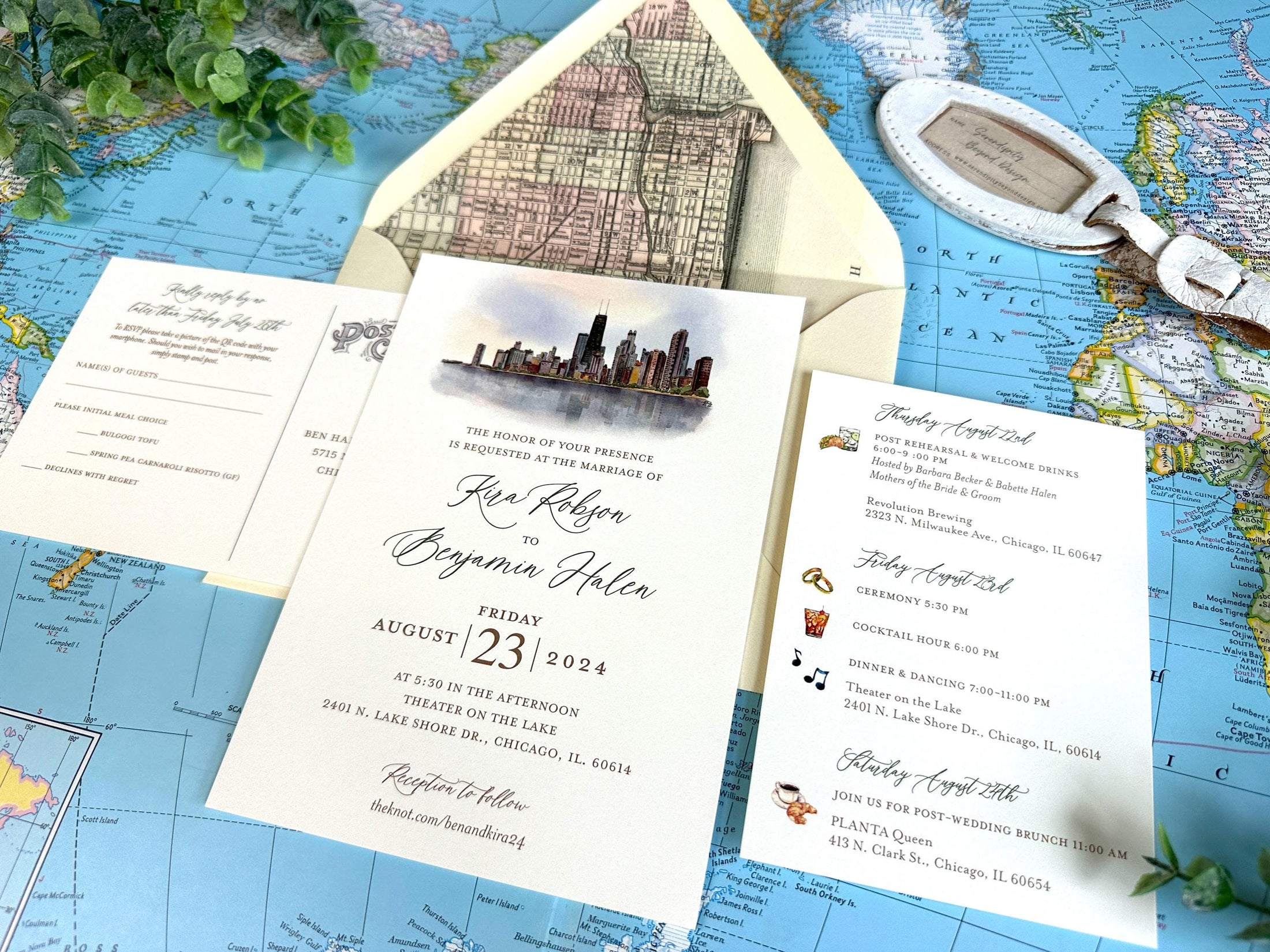 Skyline Watercolor Wedding Invitation - Chicago, Illinois