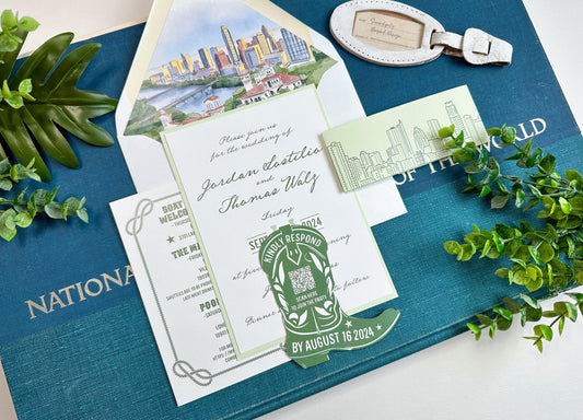 Western Watercolor Wedding Invitation - Jonestown, Texas
