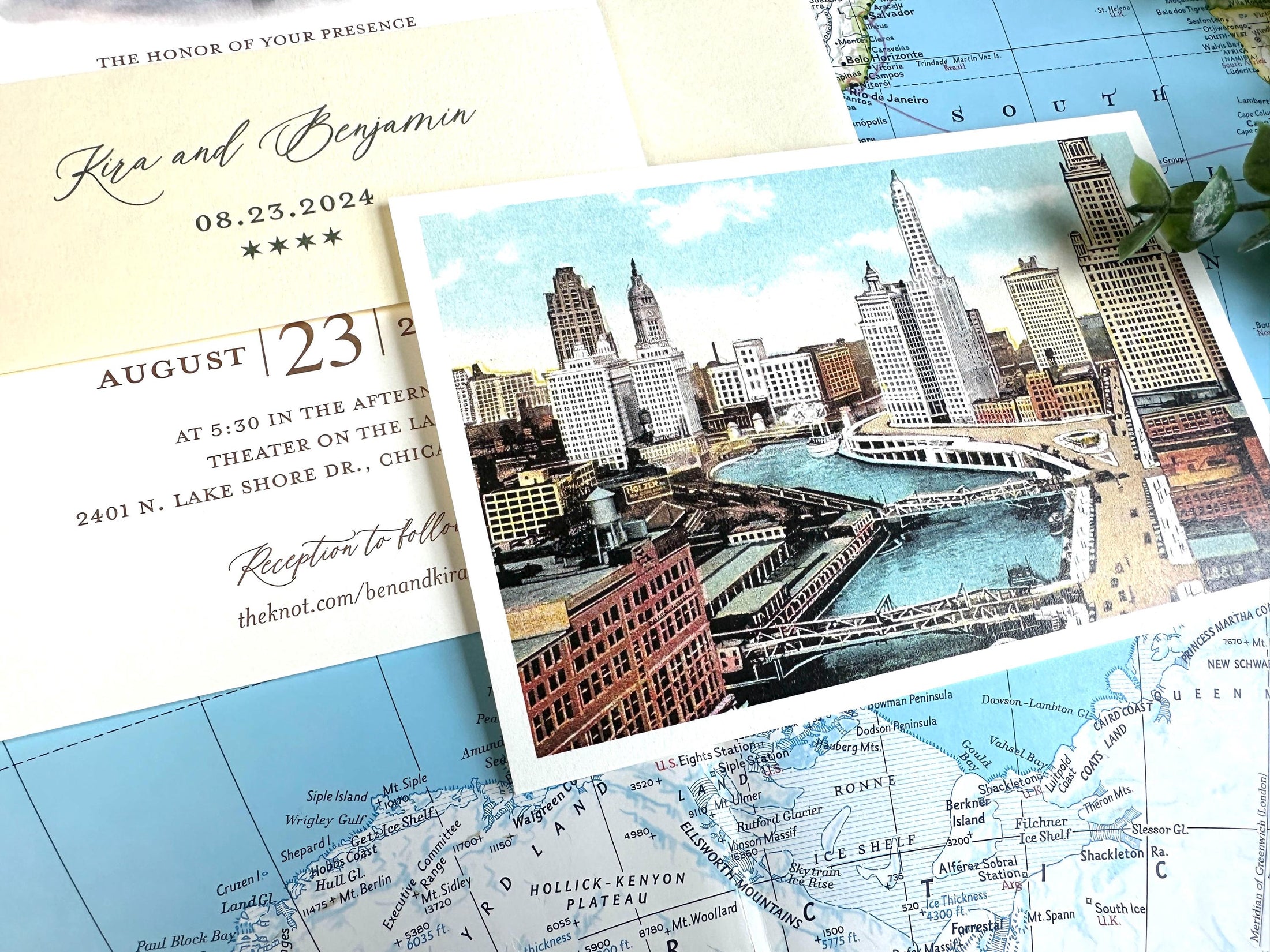 Skyline Watercolor Wedding Invitation - Chicago, Illinois