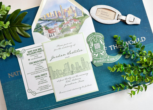 Western Watercolor Wedding Invitation - Jonestown, Texas