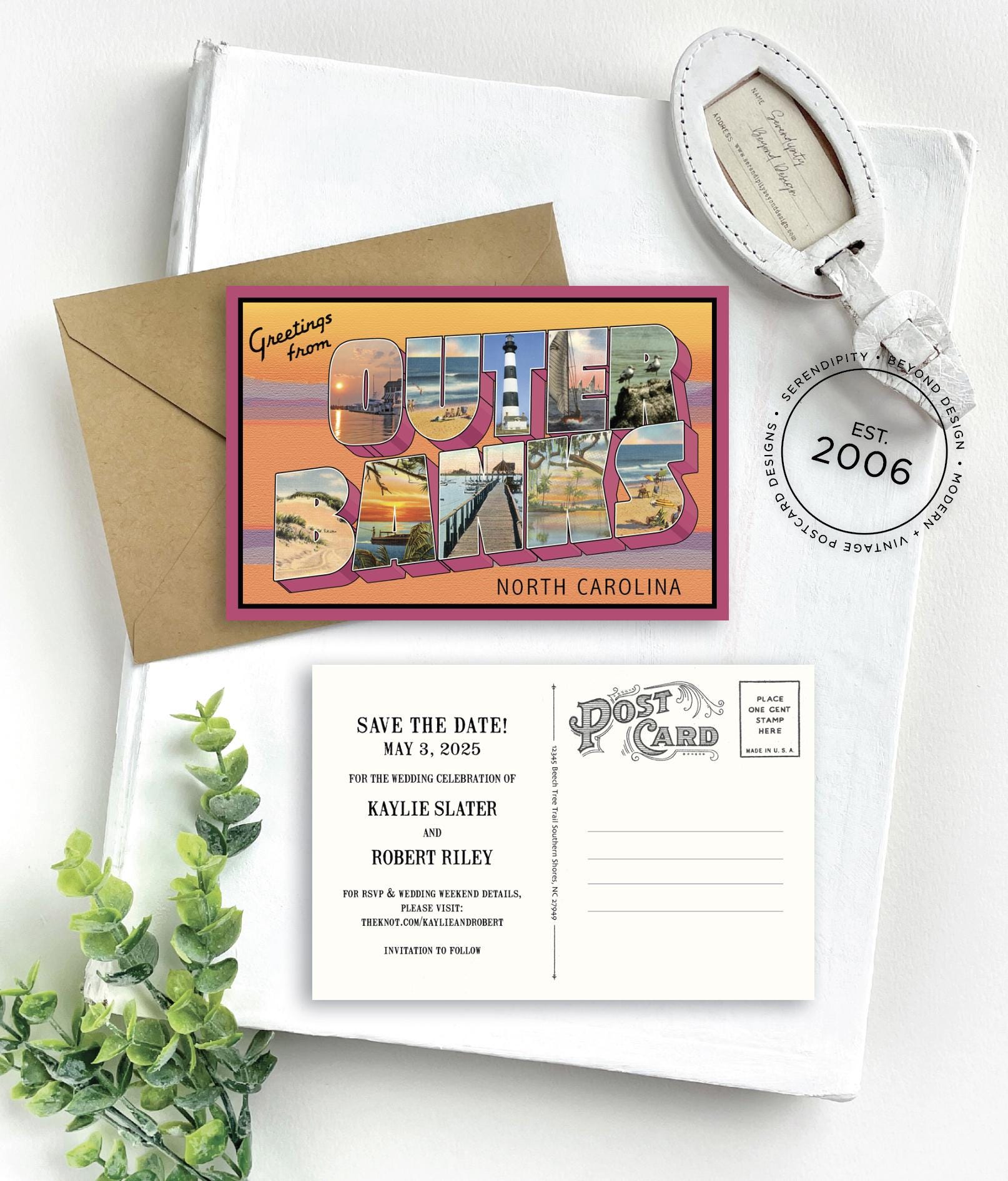 Save the Date - Outer Banks - Vintage Large Letter Postcard  (North Carolina)