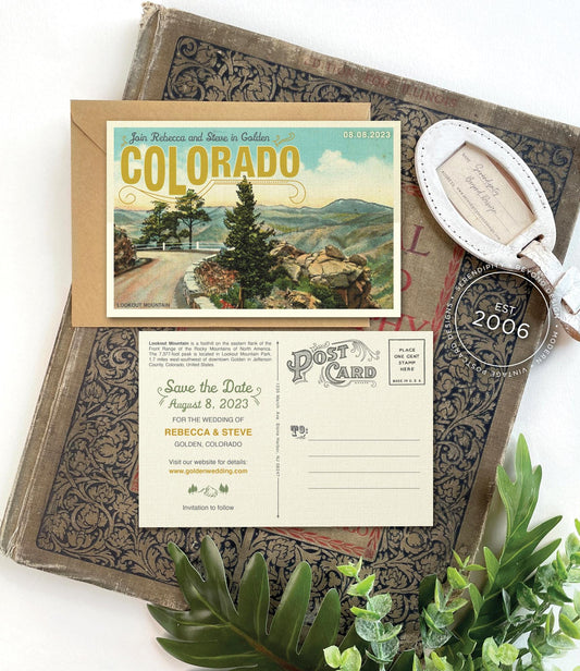 Save the Date - Golden, Colorado - Vintage Travel Postcard