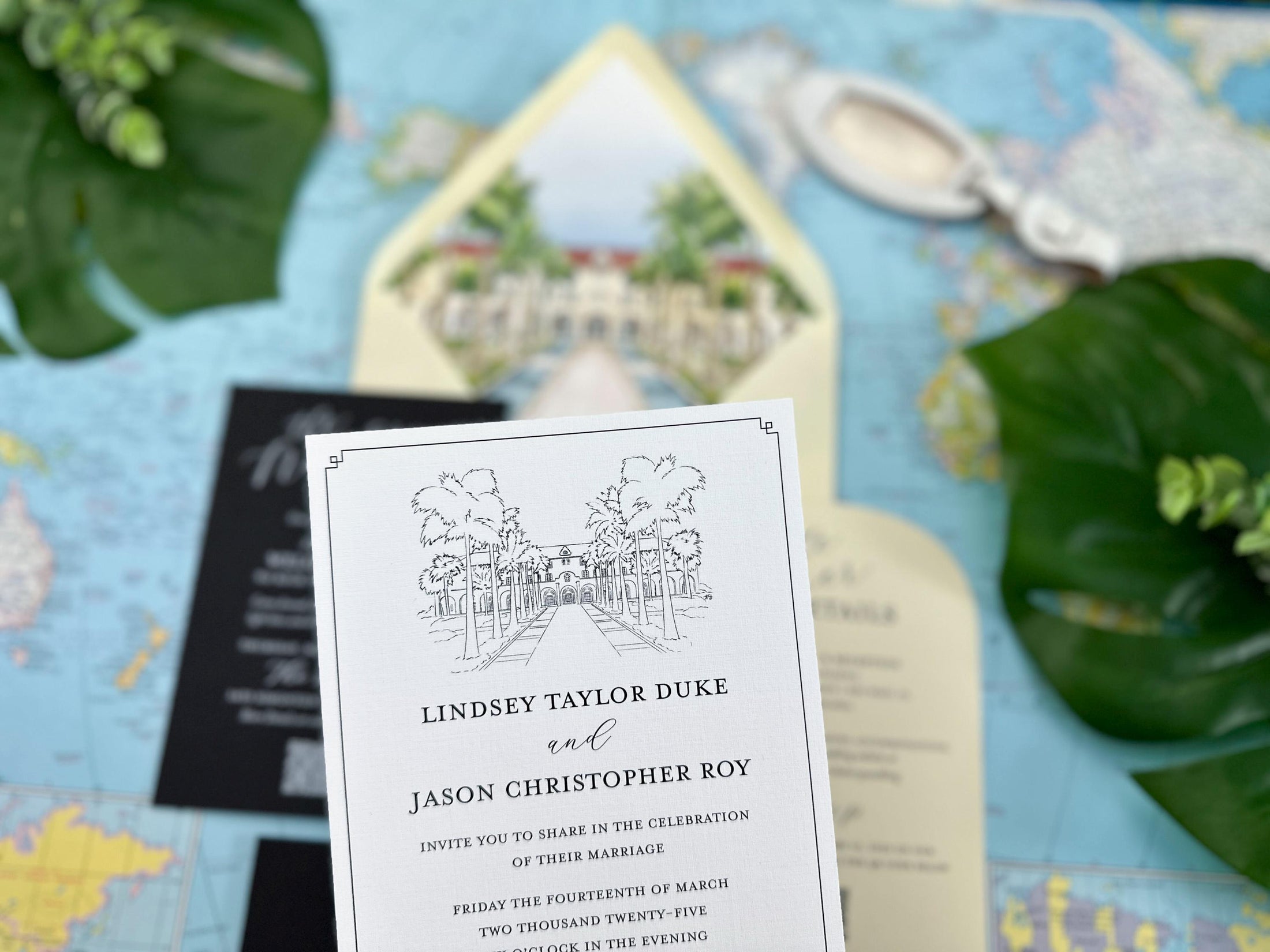 Casa Marina Watercolor Wedding Invitation - (Key West, Florida)