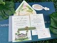 Load image into Gallery viewer, Custom Watercolor Hemingway House Sunset Wedding Invitation (Key West, Florida)
