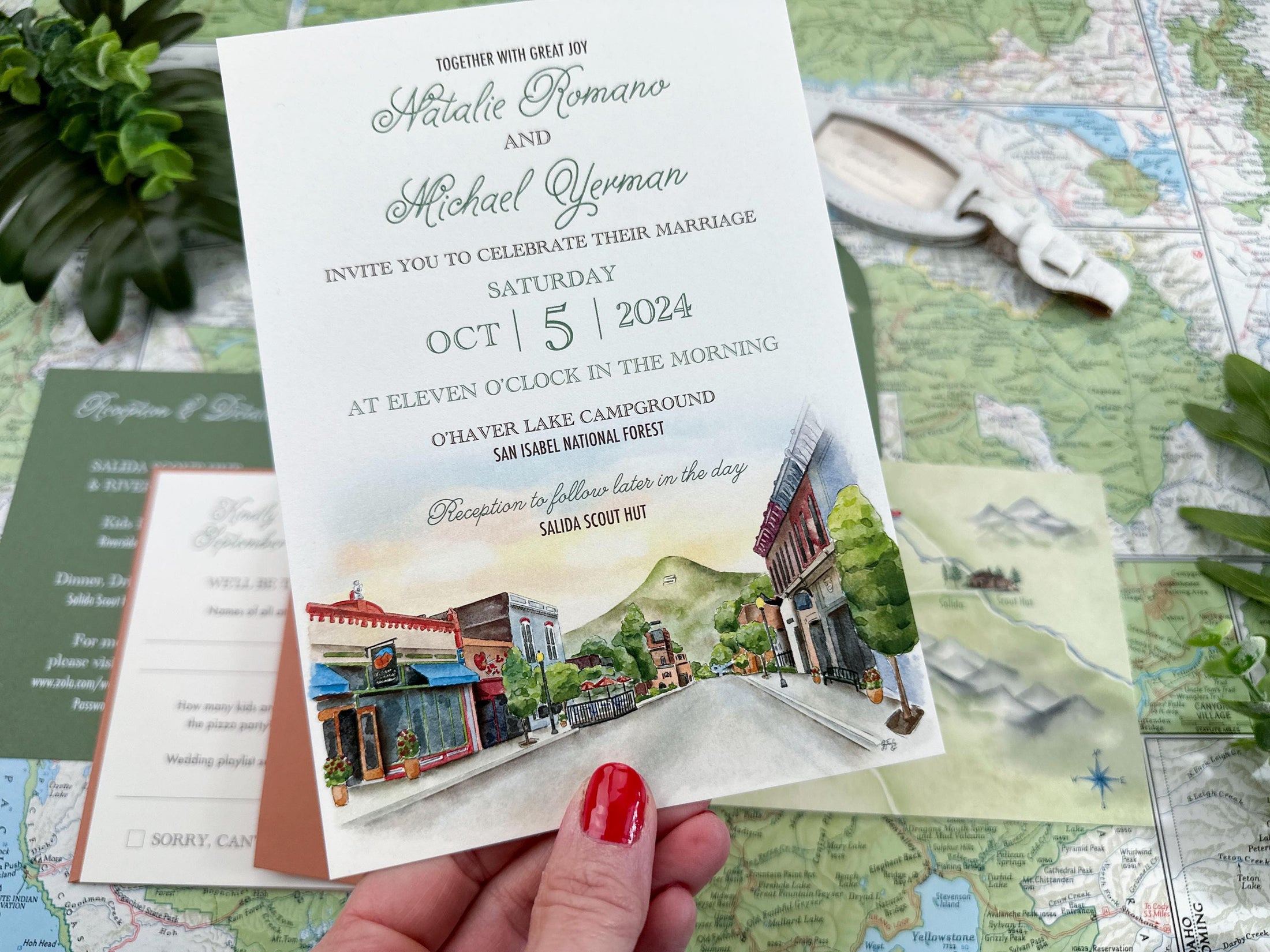 National Park Custom Watercolor Wedding Invitation - (Salida, Colorado)
