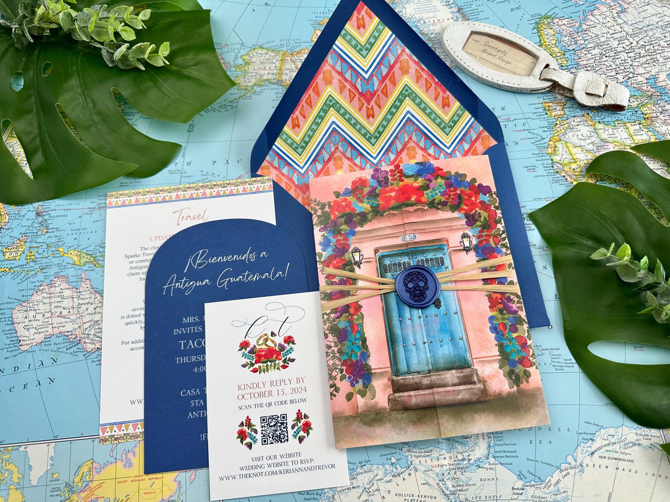 Guatemala Watercolor Gatefold Wedding Invitation (Ruinas De Santa Clara)